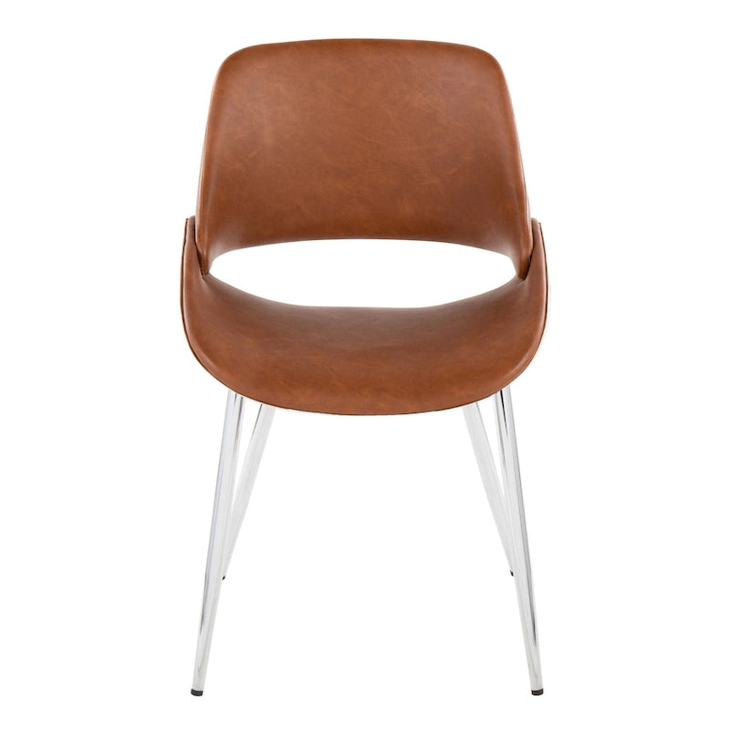 Chaise de salle à manger du milieu du siècle en similicuir gris / métal noir, lot de 2