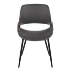 Chaise de salle à manger du milieu du siècle en similicuir gris / métal noir, lot de 2