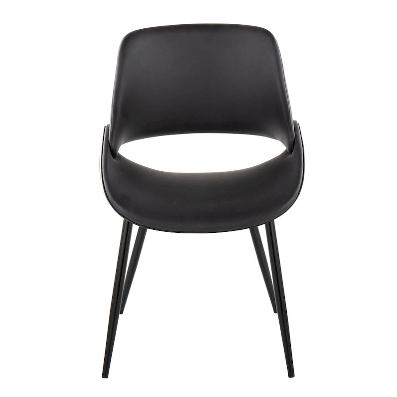 Chaise de salle à manger du milieu du siècle en similicuir gris / métal noir, lot de 2