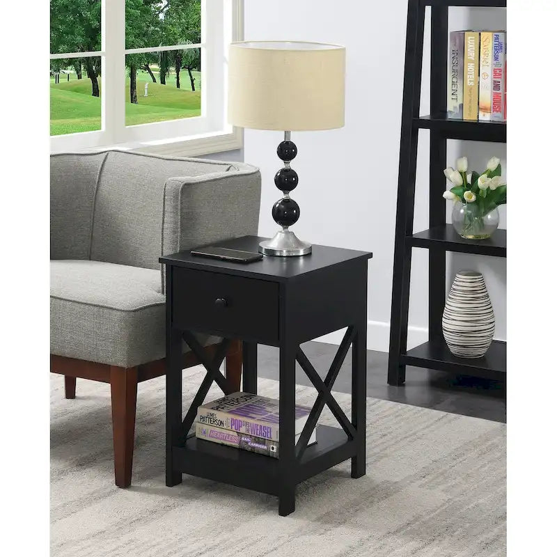 Espresso / Black / White 1-Drawer End Table with Shelf, Single