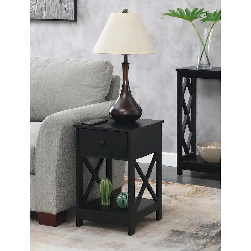 Espresso / Black / White 1-Drawer End Table with Shelf, Single