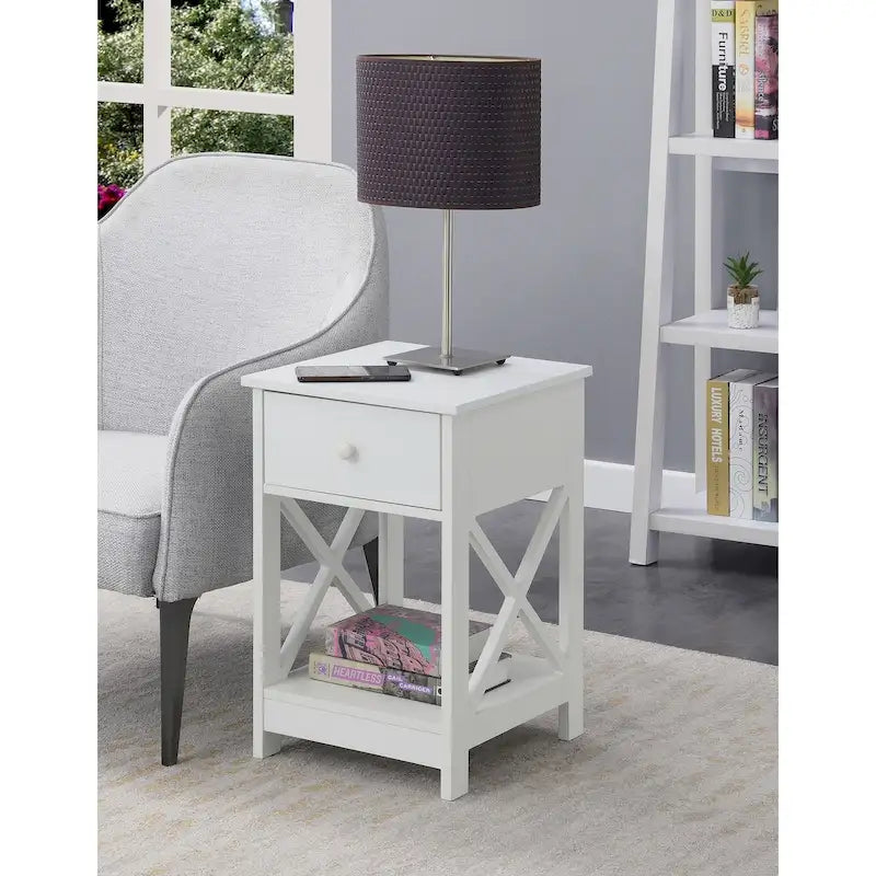 Espresso / Black / White 1-Drawer End Table with Shelf, Single
