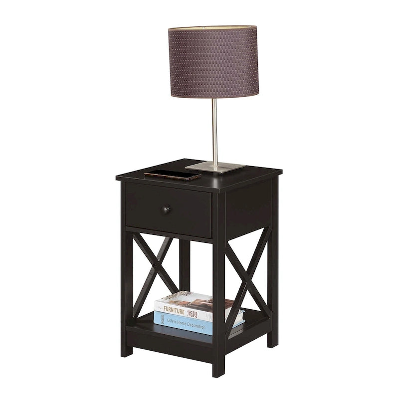 Espresso / Black / White 1-Drawer End Table with Shelf, Single