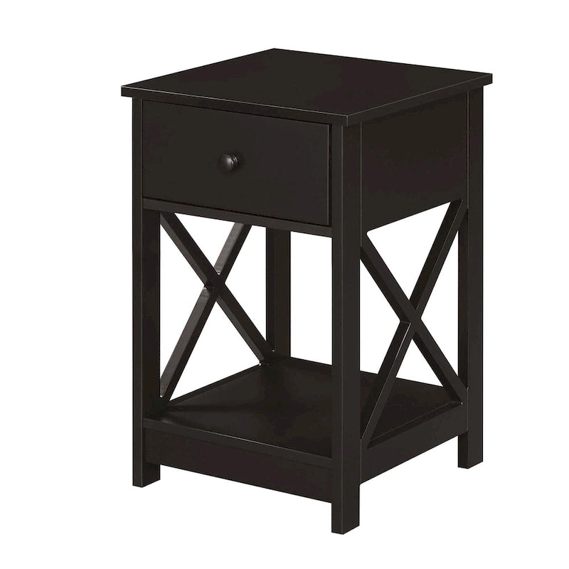 Espresso / Black / White 1-Drawer End Table with Shelf, Single