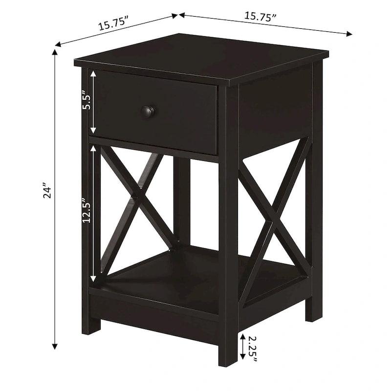 Espresso / Black / White 1-Drawer End Table with Shelf, Single