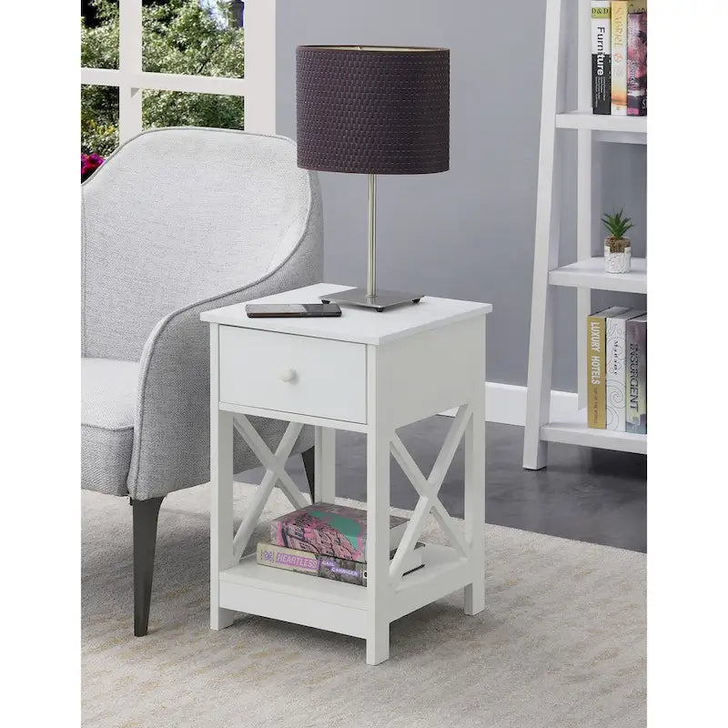 Espresso / Black / White 1-Drawer End Table with Shelf, Single