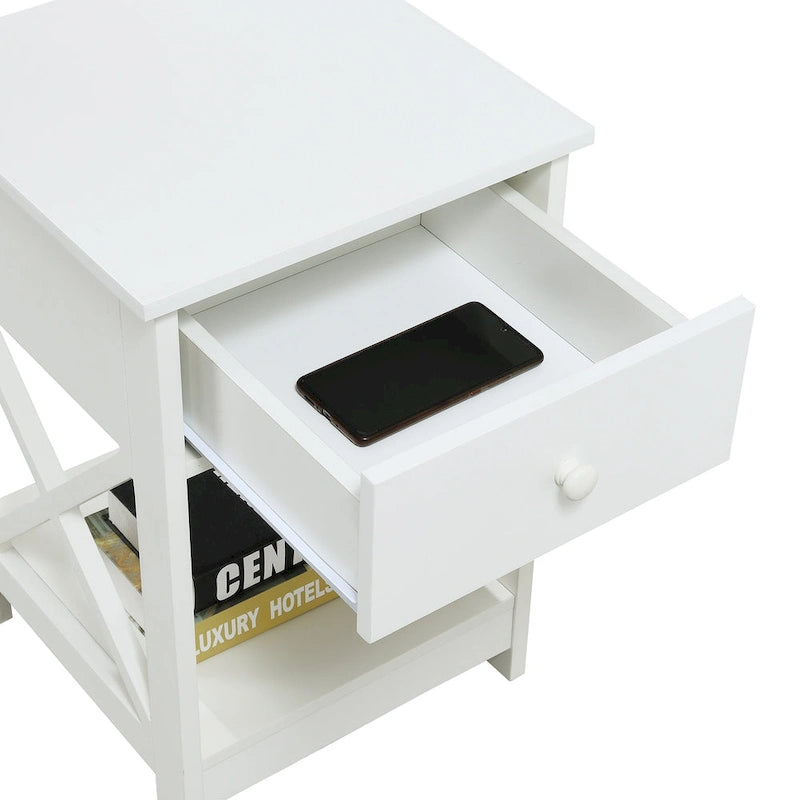 Espresso / Black / White 1-Drawer End Table with Shelf, Single