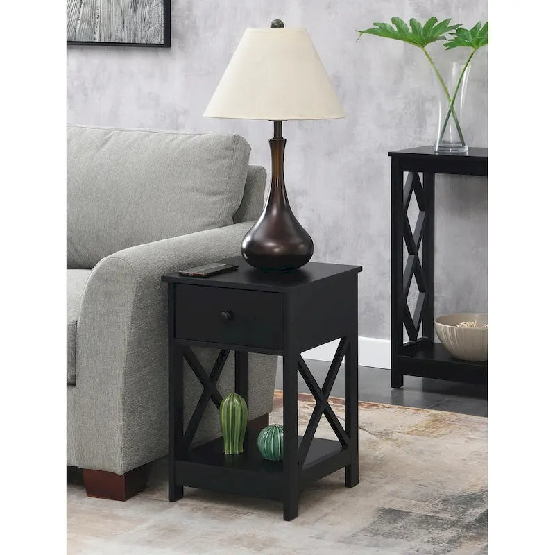 Espresso / Black / White 1-Drawer End Table with Shelf, Single