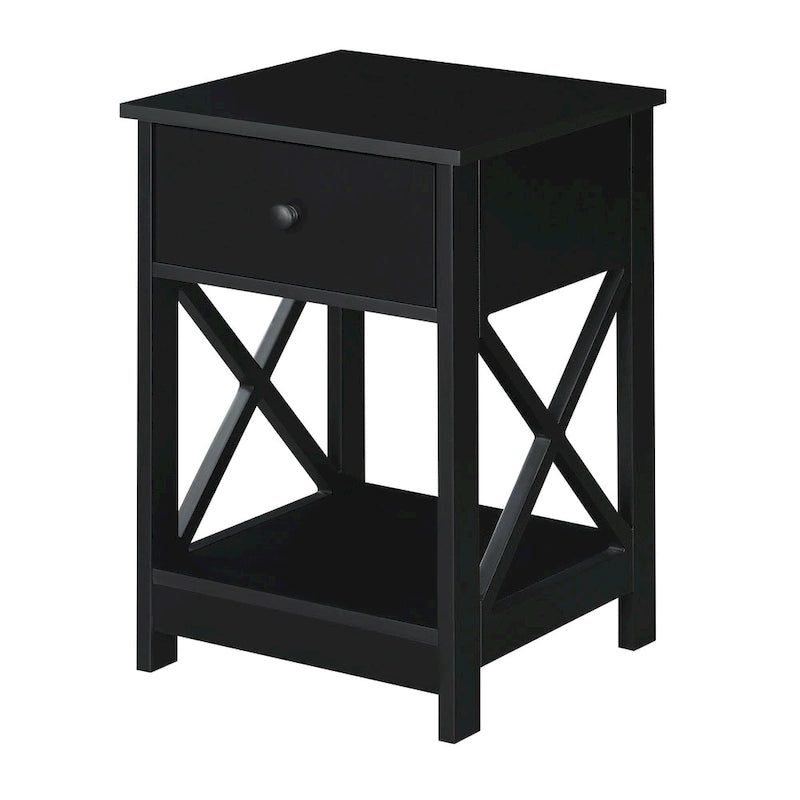 Espresso / Black / White 1-Drawer End Table with Shelf, Single