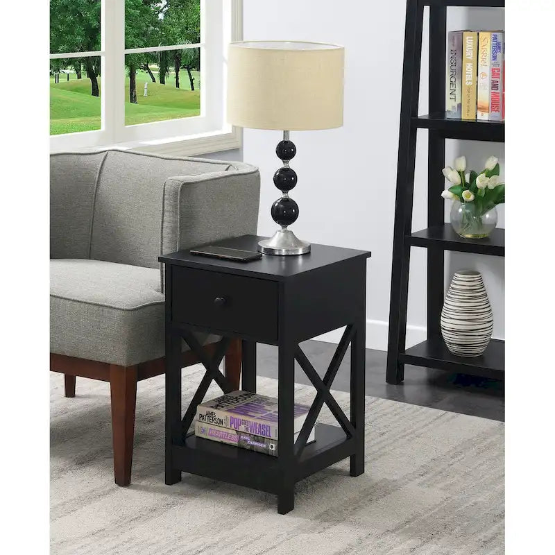 Espresso / Black / White 1-Drawer End Table with Shelf, Single