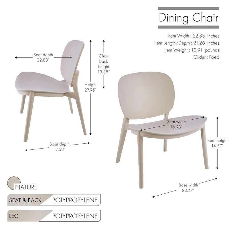Chaise de salle à manger en plastique PP bleu / beige / gris, lot de 2, intérieur et extérieur