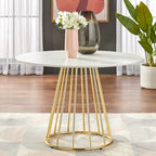 White/Walnut Round Dining Table, Mid-Century Style, Seats 4