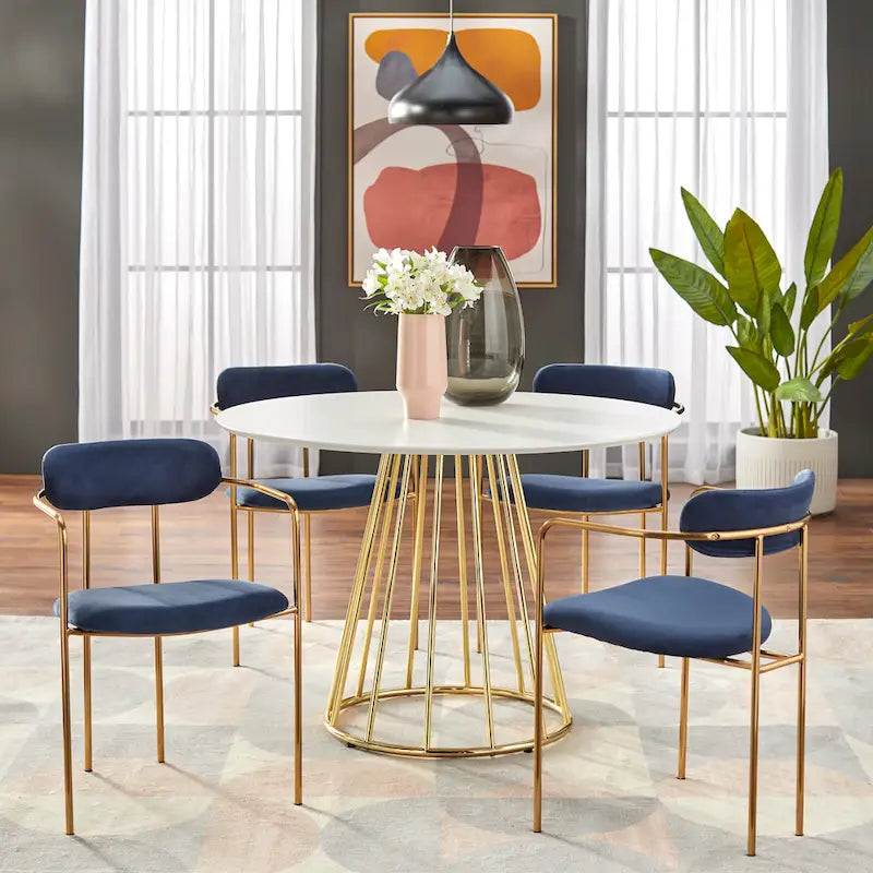 White/Walnut Round Dining Table, Mid-Century Style, Seats 4