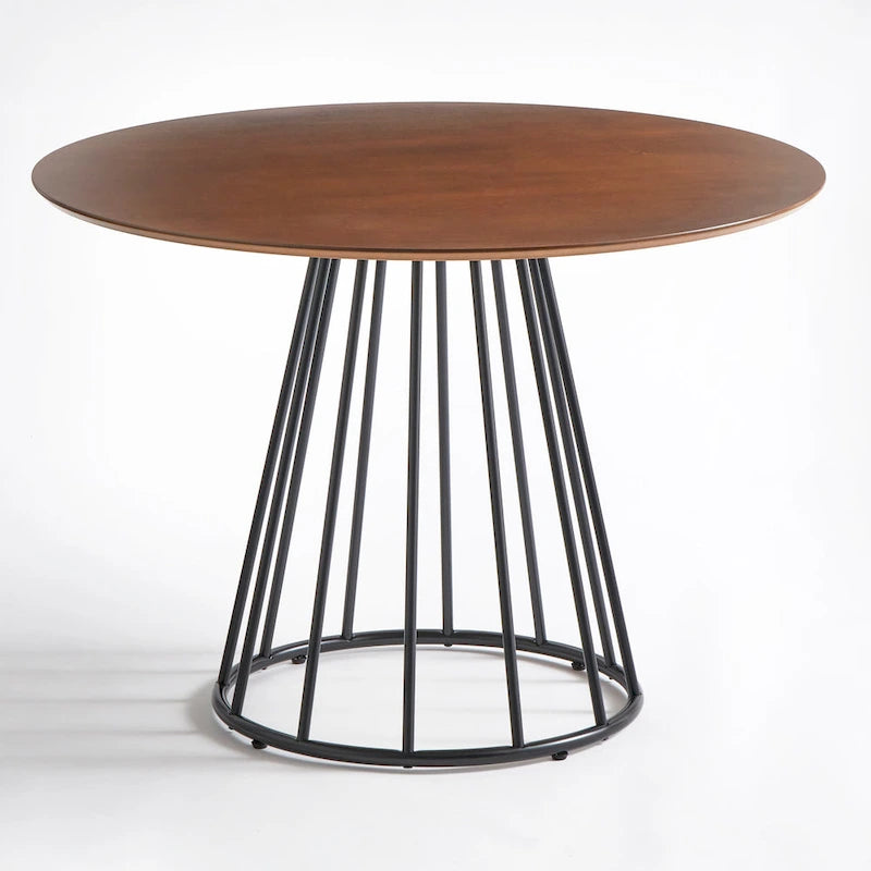White/Walnut Round Dining Table, Mid-Century Style, Seats 4