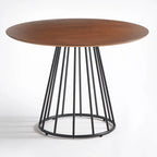 White/Walnut Round Dining Table, Mid-Century Style, Seats 4