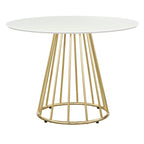 White/Walnut Round Dining Table, Mid-Century Style, Seats 4