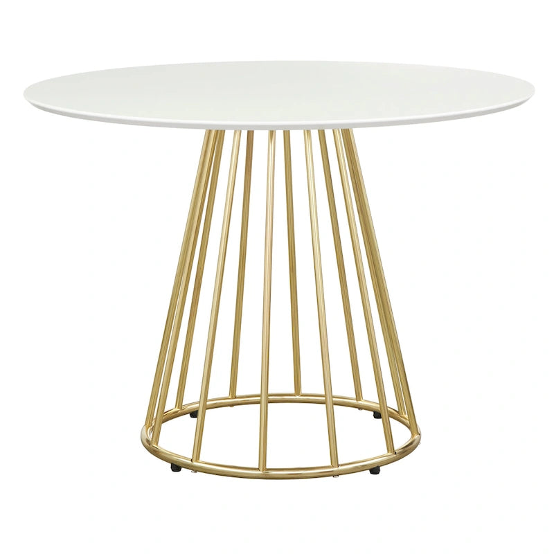 White/Walnut Round Dining Table, Mid-Century Style, Seats 4