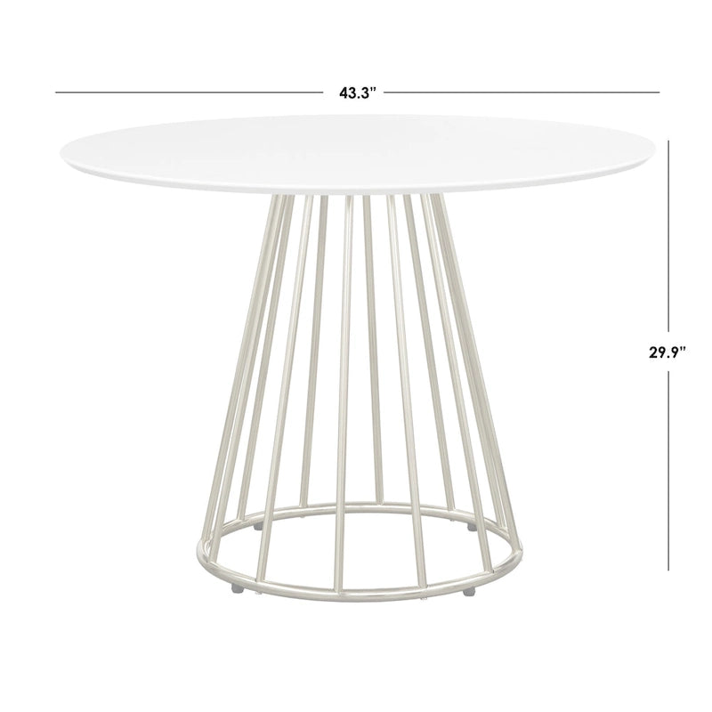 White/Walnut Round Dining Table, Mid-Century Style, Seats 4