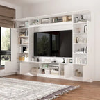 Black / White Wall Unit TV Stand with LED Lighting, Fits up to 75" TV, 2–3 Person Assembly