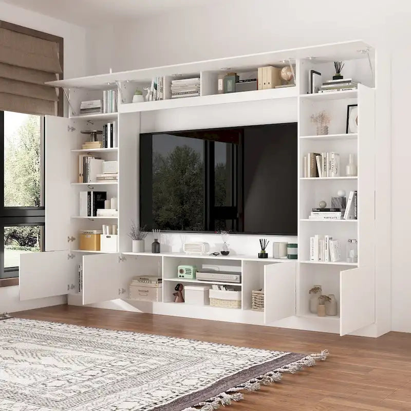 Black / White Wall Unit TV Stand with LED Lighting, Fits up to 75" TV, 2–3 Person Assembly