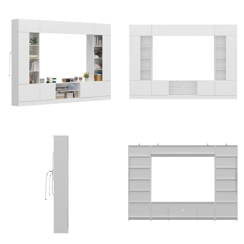 Black / White Wall Unit TV Stand with LED Lighting, Fits up to 75" TV, 2–3 Person Assembly