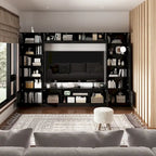 Black / White Wall Unit TV Stand with LED Lighting, Fits up to 75" TV, 2–3 Person Assembly