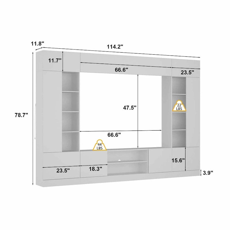 Black / White Wall Unit TV Stand with LED Lighting, Fits up to 75" TV, 2–3 Person Assembly