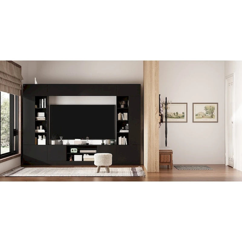Black / White Wall Unit TV Stand with LED Lighting, Fits up to 75" TV, 2–3 Person Assembly