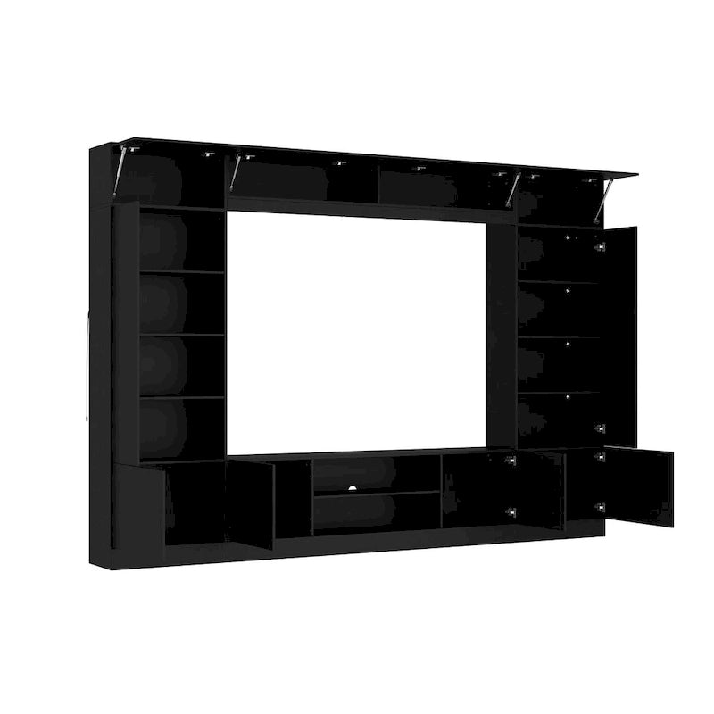 Black / White Wall Unit TV Stand with LED Lighting, Fits up to 75" TV, 2–3 Person Assembly