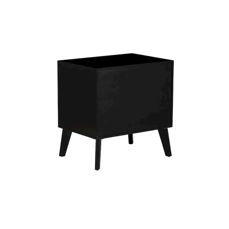 Natural/Black Rubberwood Cane 2-Drawer Nightstand, Single