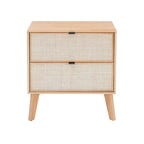 Natural/Black Rubberwood Cane 2-Drawer Nightstand, Single