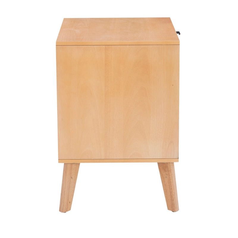 Natural/Black Rubberwood Cane 2-Drawer Nightstand, Single