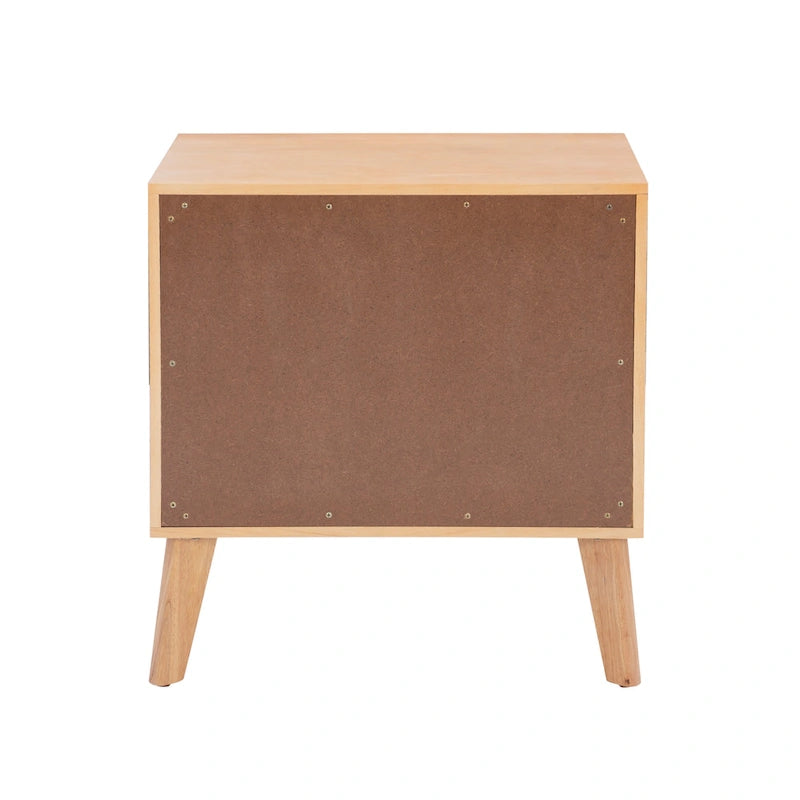 Natural/Black Rubberwood Cane 2-Drawer Nightstand, Single