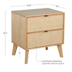 Natural/Black Rubberwood Cane 2-Drawer Nightstand, Single