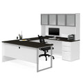 Bureau en U gris foncé/noir pour 2 personnes avec huche en verre dépoli