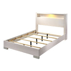 Lit queen à panneau de rangement contemporain blanc/noir avec 2 tables de nuit, 3 pièces