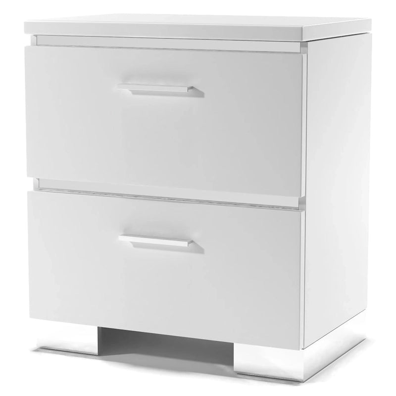 Lit queen à panneau de rangement contemporain blanc/noir avec 2 tables de nuit, 3 pièces