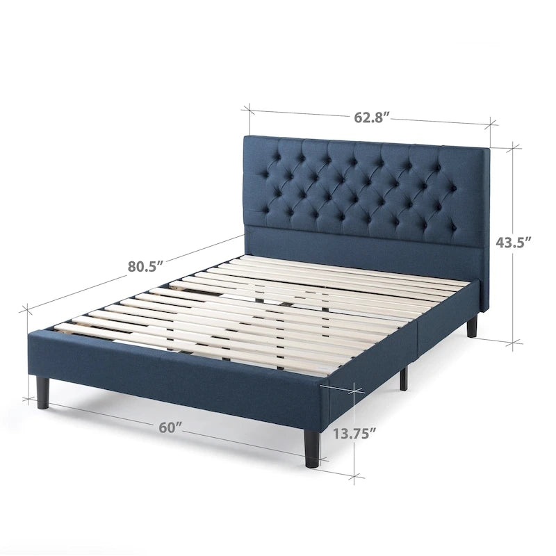 Navy / Grey / Taupe Button-Tufted Upholstered Platform Bed Frame – Full / Queen / King