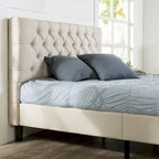 Navy / Grey / Taupe Button-Tufted Upholstered Platform Bed Frame – Full / Queen / King