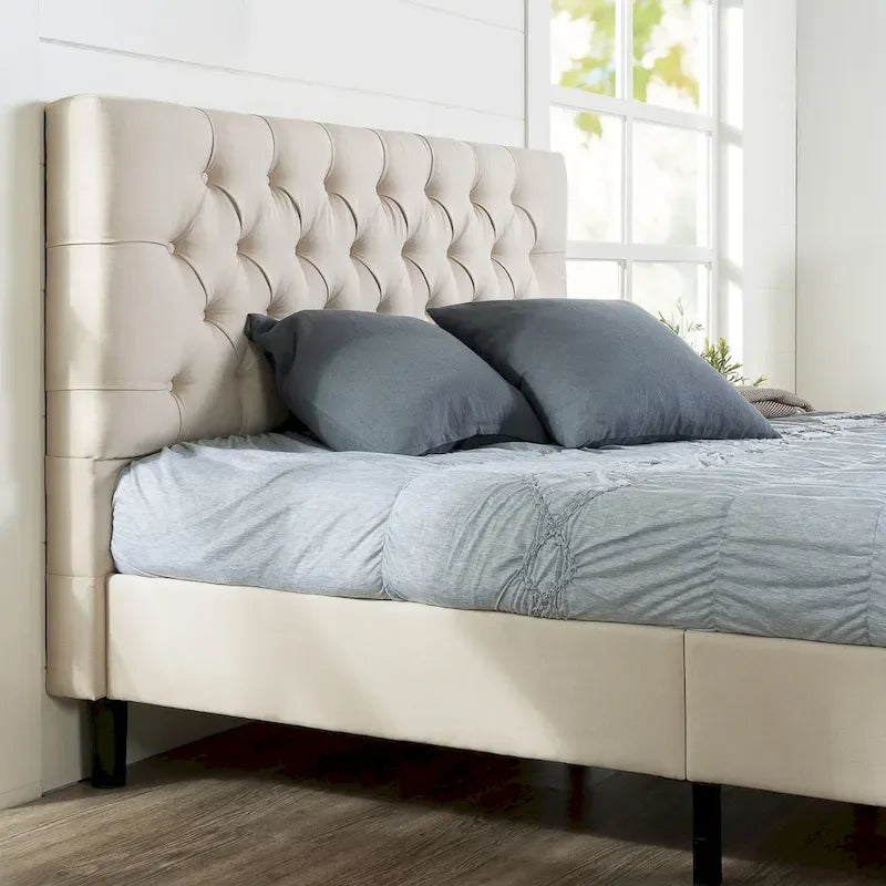Navy / Grey / Taupe Button-Tufted Upholstered Platform Bed Frame – Full / Queen / King