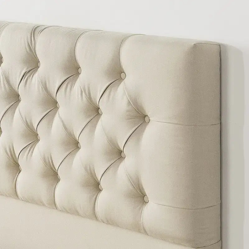 Navy / Grey / Taupe Button-Tufted Upholstered Platform Bed Frame – Full / Queen / King