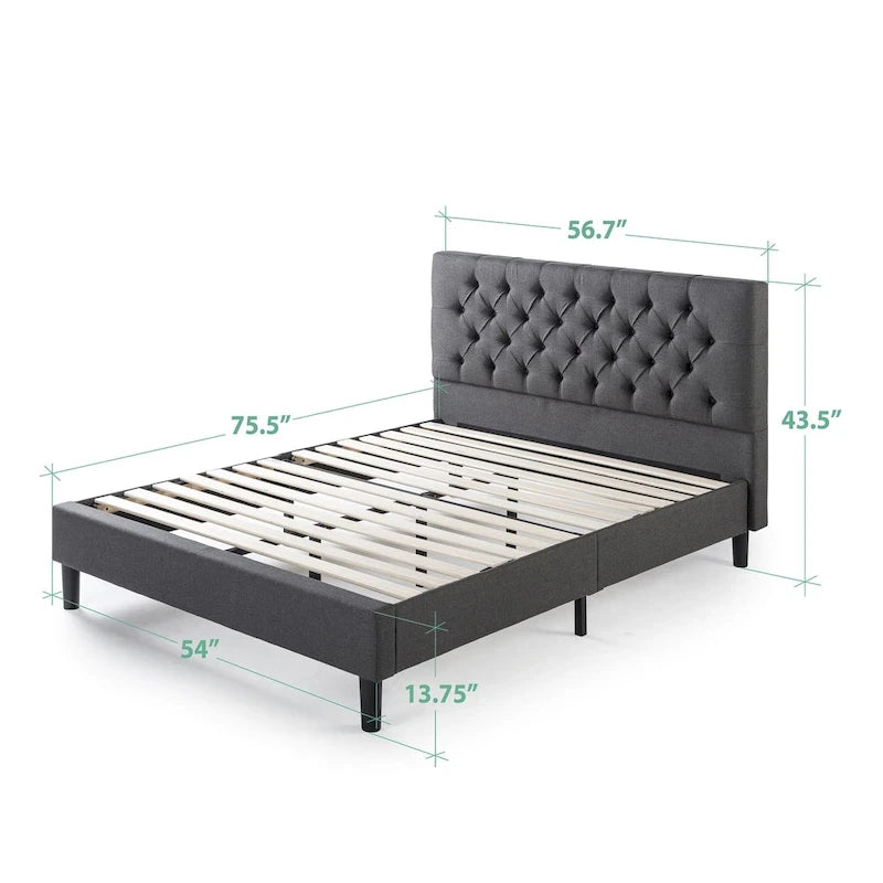Navy / Grey / Taupe Button-Tufted Upholstered Platform Bed Frame – Full / Queen / King