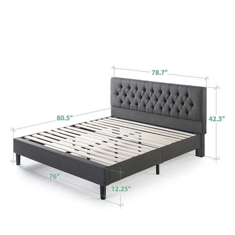Navy / Grey / Taupe Button-Tufted Upholstered Platform Bed Frame – Full / Queen / King