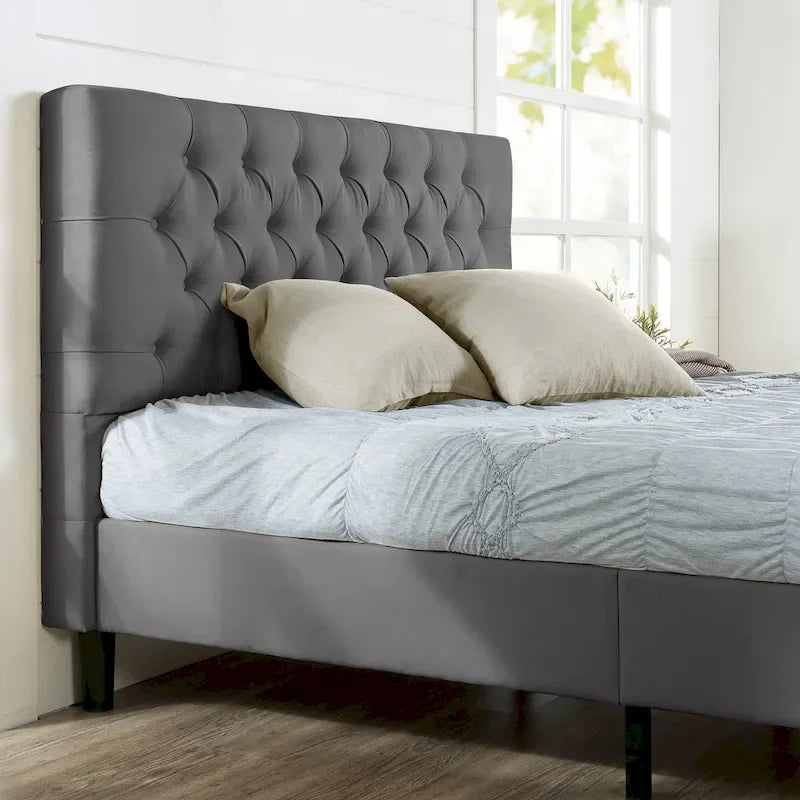 Navy / Grey / Taupe Button-Tufted Upholstered Platform Bed Frame – Full / Queen / King