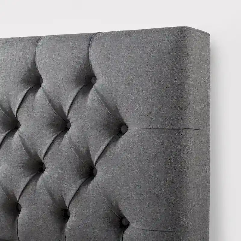 Navy / Grey / Taupe Button-Tufted Upholstered Platform Bed Frame – Full / Queen / King