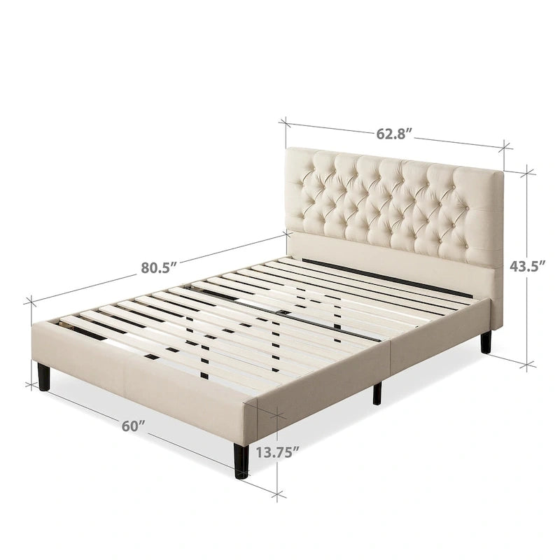 Navy / Grey / Taupe Button-Tufted Upholstered Platform Bed Frame – Full / Queen / King