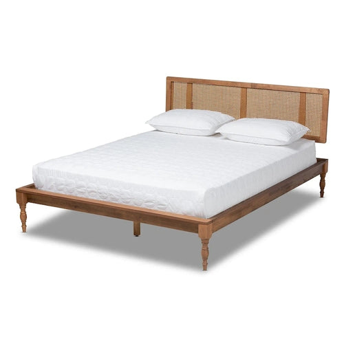 Ash Walnut French Provincial Rattan Platform Bed – 1-Person (Full/Queen/King)