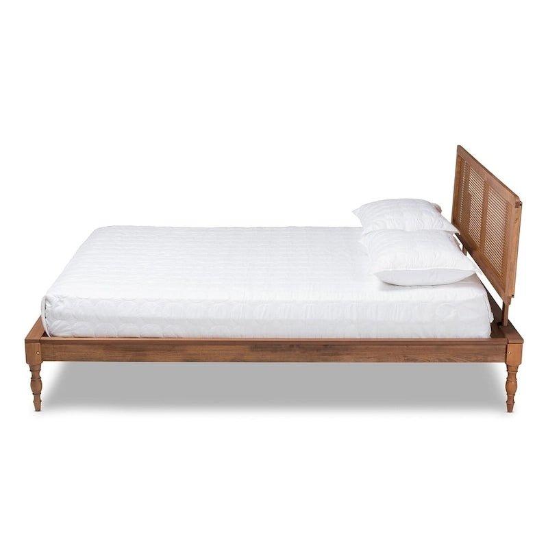 Ash Walnut French Provincial Rattan Platform Bed – 1-Person (Full/Queen/King)