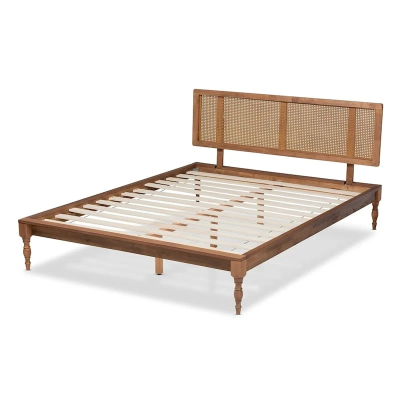 Ash Walnut French Provincial Rattan Platform Bed – 1-Person (Full/Queen/King)