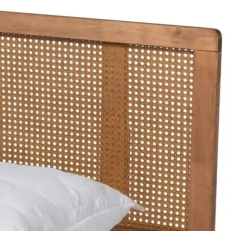 Ash Walnut French Provincial Rattan Platform Bed – 1-Person (Full/Queen/King)